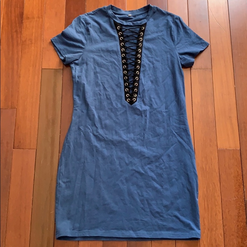 Lace Up Front Short Sleeve Dress